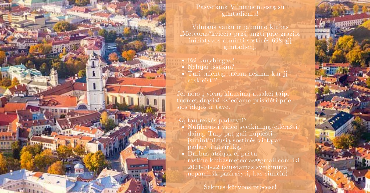 Vilniaus gimtadienis  &#8211; pasveikinkime kartu Vilniaus gimtadienio skelbimas